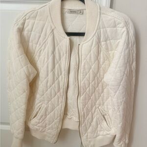 Bershka Women's Off-White Quilted Bomber Jacket